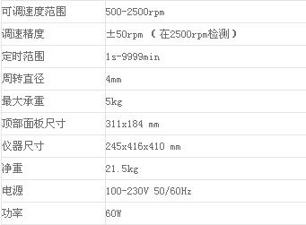 离心管振荡器技术参数